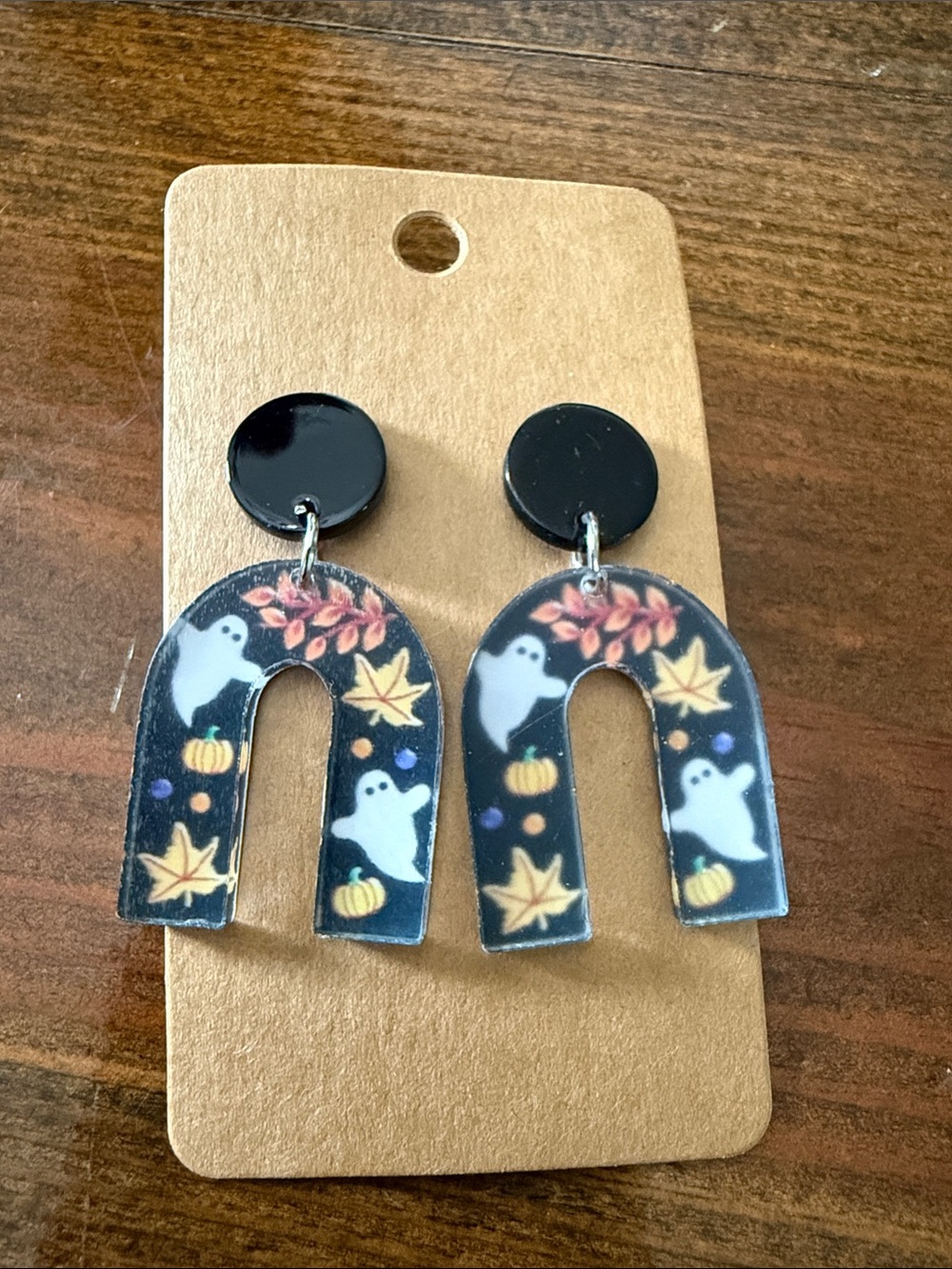 Black Halloween Ghost Arch Dangle Earrings